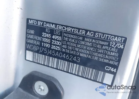 2005 Mercedes-Benz Cl 500 z USA, uszkodzony, nr VIN WDBPJ75J45A046243